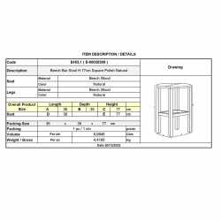 ΟΞΙΑ Σκαμπό BAR Τετράγωνο, Λούστρο Φυσικό  35x35x77cm (ΚάθισμαΦ30cm)