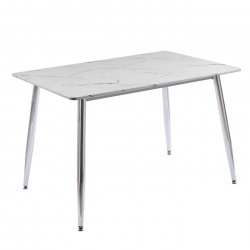 DATUM Τραπέζι Κουζίνας- Τραπεζαρίας, Μέταλλο Χρώμιο, Mdf Άσπρο Μάρμαρο  120x80x75cm