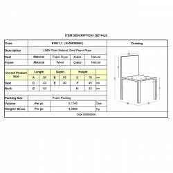 LIMA Καρέκλα Στοιβαζόμενη, Ξύλο Απόχρωση Φυσικό, Κάθισμα Paper Rope Φυσικό  56x55x76cm