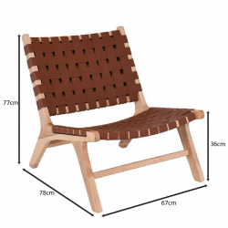 DUNE Lounge Καρέκλα, Ξύλο Απόχρωση Φυσικό, Κάθισμα-Πλάτη Ιμάντες Pu Καφέ  67x78x77cm