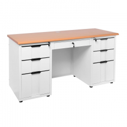 ΓΡΑΦΕΙΟ 6-Συρτάρια, Μέταλλο Βαφή Άσπρο, Επιφάνεια Απόχρωση Maple  140x60x75cm