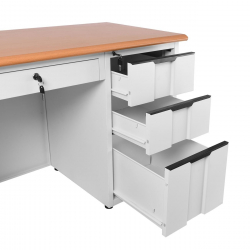 ΓΡΑΦΕΙΟ 6-Συρτάρια, Μέταλλο Βαφή Άσπρο, Επιφάνεια Απόχρωση Maple  140x60x75cm