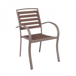 SERRANO Πολυθρόνα Κήπου Μέταλλο Βαφή Sand Beige, Polywood Καρυδί, Στοιβαζόμενη  56x64x88cm