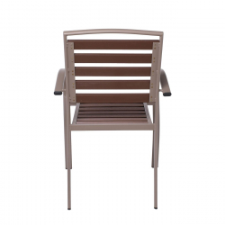 SERRANO Πολυθρόνα Κήπου Μέταλλο Βαφή Sand Beige, Polywood Καρυδί, Στοιβαζόμενη  56x64x88cm
