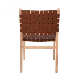 DUNE Καρέκλα Τραπεζαρίας, Ξύλο Απόχρωση Φυσικό, Κάθισμα-Πλάτη Ιμάντες Pu Καφέ  50x59x85cm