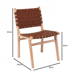 DUNE Καρέκλα Τραπεζαρίας, Ξύλο Απόχρωση Φυσικό, Κάθισμα-Πλάτη Ιμάντες Pu Καφέ  50x59x85cm