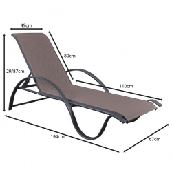 NEXT Ξαπλώστρα, Στοιβαζόμενη Αλουμίνιο Βαφή Ανθρακί Textilene Cappuccino  67x194x29/47cm