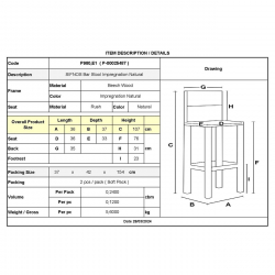 ΣΙΦΝΟΣ Σκαμπό BAR με Πλάτη, Οξιά Εμποτισμός Φυσικό, Κάθισμα Ψάθα  36x37x76/107cm