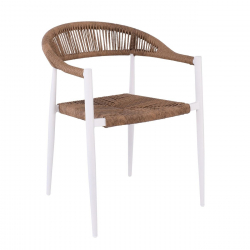 MADY Πολυθρόνα Βεράντας-Κήπου ALU Άσπρο, Rope Wicker Φυσικό, Στοιβαζόμενη  56x59x78cm