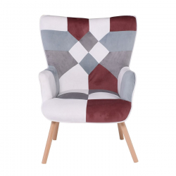 MARON Πολυθρόνα - Μπερζέρα Ξύλο Φυσικό, Ύφασμα Patchwork Brown  72x68x91cm