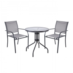 LANGLEY Set Κήπου: Τραπέζι + 2 Πολυθρόνες Στοιβαζόμενες Μέταλλο Ανθρακί,Textilene Γκρι  Table:Φ60x70cm Chair:55x68x87