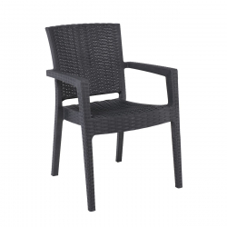 LORA-Pro Πολυθρόνα Στοιβαζόμενη, PP (Rattan Look) Απόχρωση Ανθρακί  58x61x87cm