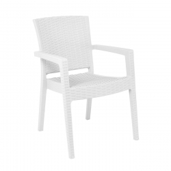 LORA-Pro Πολυθρόνα Στοιβαζόμενη, PP (Rattan Look) Απόχρωση Άσπρο  58x61x87cm