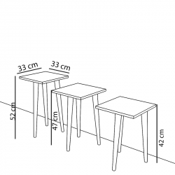 Τραπεζάκι Βοηθητικό ArteLibre ZURI Cordoba Μοριοσανίδα/Ξύλο 33x33x52/33x33x47/33x33x42cm Σετ 3Τμχ