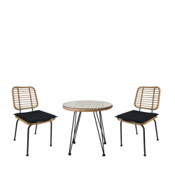 Σετ Τραπεζαρία Κήπου ArteLibre EUSEBIO Φυσικό/Μαύρο Μέταλλο/Rattan Με 2 Καρέκλες 14990354