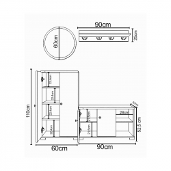 Έπιπλο Εισόδου ArteLibre Με Καθρέπτη JEMILA Δρυς/Λευκό Μοριοσανίδα/Γυαλί 150x33x183cm