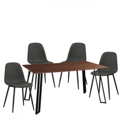 Σετ Τραπεζαρία (4+1) SARTHA Καρυδί/Μαύρο/Γκρι Ύφασμα/Μέταλλο/Ξύλο 150x90x75cm