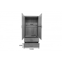 Ντουλάπα δίφυλλη με 2 συρτάρια Lego pakoworld σε sonoma-ανθρακί απόχρωση 80x42x180εκ