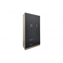 Ντουλάπα τρίφυλλη με 2 συρτάρια Lego pakoworld σε sonoma-ανθρακί απόχρωση 90x42x180εκ