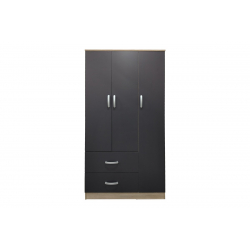 Ντουλάπα τρίφυλλη με 2 συρτάρια Lego pakoworld σε sonoma-ανθρακί απόχρωση 90x42x180εκ