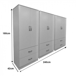 Ντουλάπα εξάφυλλη με συρτάρια Lego pakoworld λευκή 240x42x180εκ