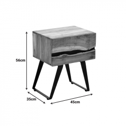 Κομοδίνο Imena pakoworld μασίφ ξύλο Acacia σε φυσικό απόχρωση με μαύρα μεταλλικά πόδια 45x35x56εκ
