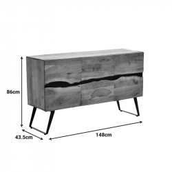Μπουφές Imena pakoworld μασίφ ξύλο Acacia σε φυσική απόχρωση με μαύρα μεταλλικά πόδια 148x43.5x86εκ