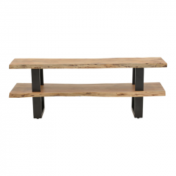 Έπιπλο τηλεόρασης Fuji pakoworld μασίφ ξύλο ακακίας σε φυσική απόχρωση με μαύρα μεταλλικά πόδια 140x40x52εκ