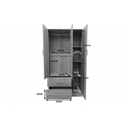  Ντουλάπα τρίφυλλη με 2 συρτάρια Lego pakoworld σε wenge απόχρωση 90x42x180εκ