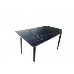 Τραπέζι Pembe pakoworld sintered stone μαύρη όψη μαρμάρου με μαύρα μεταλλικά πόδια 120x70x75εκ