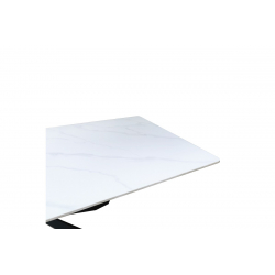 Τραπέζι Mattias pakoworld sintered stone λευκη όψη μαρμάρου με μαύρα μεταλλικά πόδια 180x90x75εκ