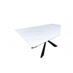 Τραπέζι Mattias pakoworld sintered stone λευκη όψη μαρμάρου με μαύρα μεταλλικά πόδια 180x90x75εκ