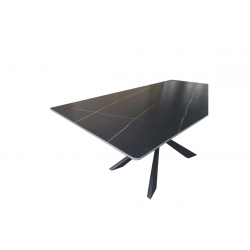 Τραπέζι Mattias pakoworld sintered stone μαύρη όψη μαρμάρου με μαύρα μεταλλικά πόδια 180x90x75εκ