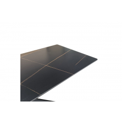 Τραπέζι Mattias pakoworld sintered stone μαύρη όψη μαρμάρου με μαύρα μεταλλικά πόδια 180x90x75εκ