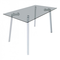 Τραπέζι Titta pakoworld γυάλινη επιφάνεια με λευκά μεταλλικά πόδια 120x70x75εκ