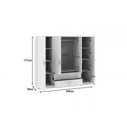 Ντουλάπα τετράφυλλη Royal pakoworld με συρτάρια λευκό 200x58x177εκ