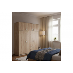 Ντουλάπα τρίφυλλη Royal pakoworld με συρτάρια και πατάρι sonoma 150x58x230εκ