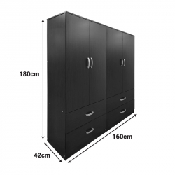 Ντουλάπα τετράφυλλη με συρτάρια Lego pakoworld wenge 160x42x180εκ