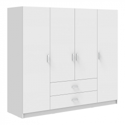 Ντουλάπα τετράφυλλη Royal pakoworld με συρτάρια και πατάρι λευκό 200x58x230εκ