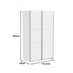 Ντουλάπα ρούχων Kawen pakoworld δίφυλλη με συρόμενες πόρτες λευκό 116.5x60x203εκ