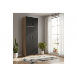 Ντουλάπα δίφυλλη και πατάρι Lego pakoworld σε sonoma-ανθρακί απόχρωση 80x42x240εκ