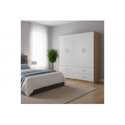 Ντουλάπα τετράφυλλη με συρτάρια Lego pakoworld sonoma- λευκή 160x42x180εκ