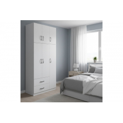 Ντουλάπα τρίφυλλη με 2 συρτάρια και πατάρι Lego pakoworld σε λευκή απόχρωση 90x42x240εκ