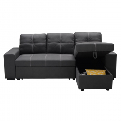 MONTREAL-Max Nabuk Καναπές Κρεβάτι Γωνία Αναστρέψιμη με Αποθηκευτικό Χώρο, Σκούρο Γκρι  246x157xH94cm Bed:127x196cm