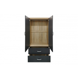 Ντουλάπα δίφυλλη με 2 συρτάρια και πατάρι Lego pakoworld σε oak-ανθρακί απόχρωση 80x42x240εκ