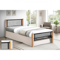 ΝΕΤ Κρεβάτι Μονό για Στρώμα 90x190cm, Μέταλλο Βαφή Μαύρο, Ξύλο Φυσικό