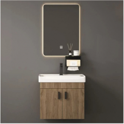 IDEA-4 Set Έπιπλο Κρεμαστό Μπάνιου Φυσικό, Καθρέπτης LED+ Πάγκος με Νιπτήρα και Μπαταρία