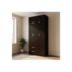 Ντουλάπα τρίφυλλη με 2 συρτάρια και πατάρι Lego pakoworld σε wenge απόχρωση 90x42x240εκ