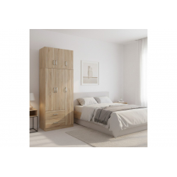 Ντουλάπα τρίφυλλη με 2 συρτάρια και πατάρι Lego pakoworld σε oak απόχρωση 90x42x240εκ