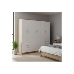 Ντουλάπα εξάφυλλη Lego pakoworld Sonoma-λευκό 200.5x42x180εκ